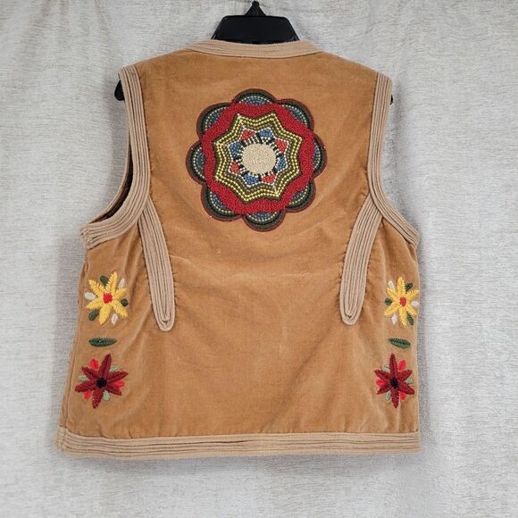Mary Kate and Ashley Tan Boho Western Vest Y2K Girls Large Velvet Embroidered - Picture 4 of 7